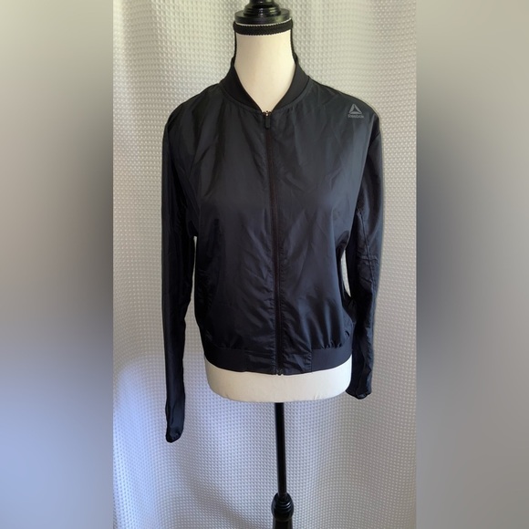 Women’s REEBOK taffeta black workout bomber sport jacket size small - Picture 3 of 16